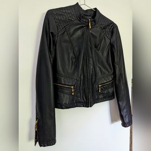 Faux Leather jacket. Zip Up, Black
